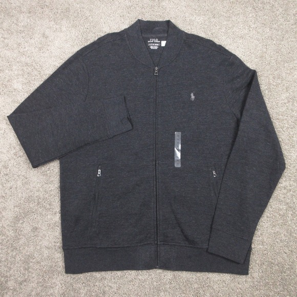 Polo Ralph Lauren Track Jacket Mens XL Black Charcoal Full Zip Viscose Gray Pony